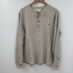 AZULU Colombia 100% Linen Henley Shirt in Natural | Size Large